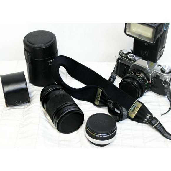 Vtg Canon AE-1 35mm Film Camera Flash Tele Converter 50mm 80mm Lens All Works - Picture 3 of 9